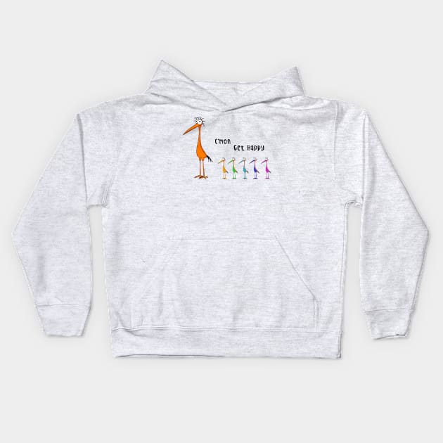 C'mon Get Happy Funny Birds Kids Hoodie by Andriaisme